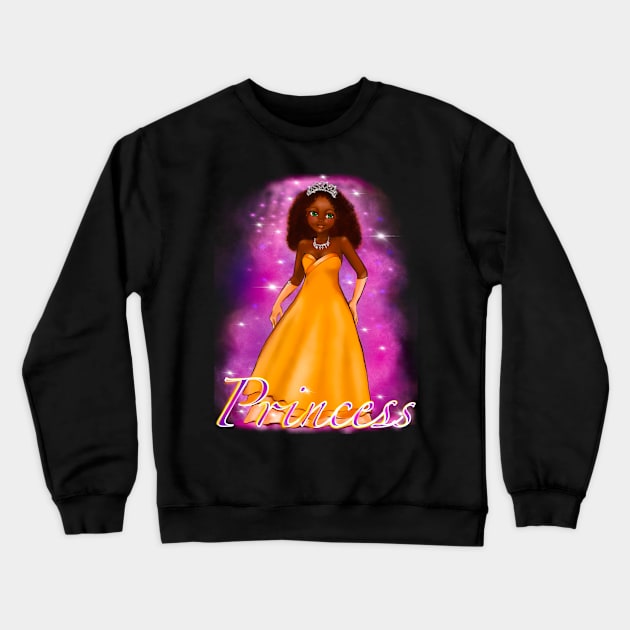 Black anime princess  ! black girl with Afro hair, green eyes, dark brown skin, pink background, Princess, Hair love ! Crewneck Sweatshirt by Artonmytee